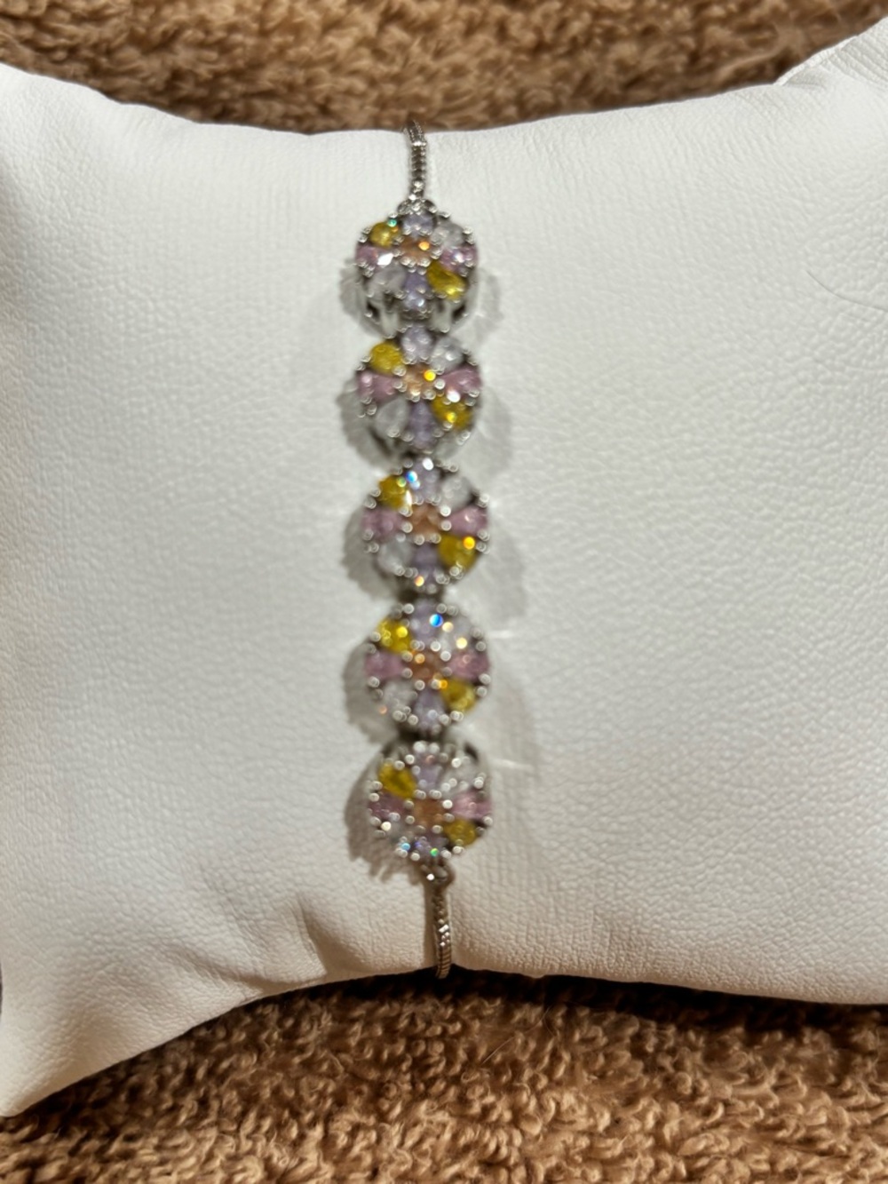 18kt white gold filled  Bracelet with Pink Yellow and clear cz’s